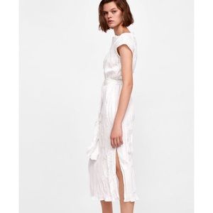 ZARA White Belted Midi Dress